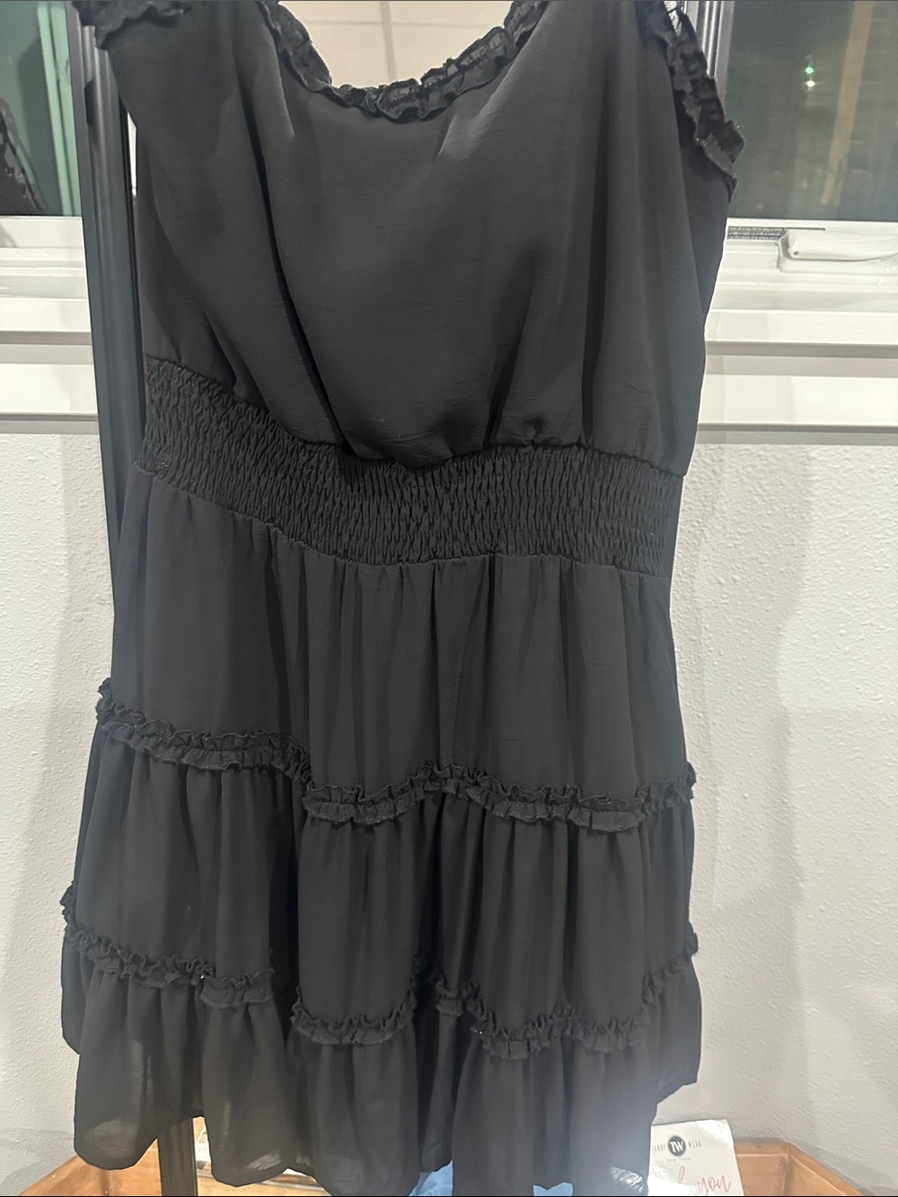 Smocked Waist Black Mini Dress - Elegant Tiered Design